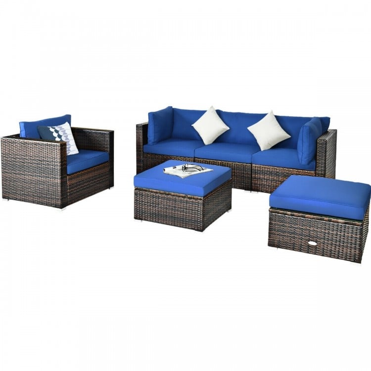 6 Pieces Patio Rattan Furniture Set with Cushion