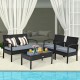 4 Pieces Patio Rattan Cushioned Furniture Set with Lounger and Table