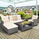 4 Pieces Patio Rattan Sofa Furniture Set with Cushion and 2-Tier Coffee Table