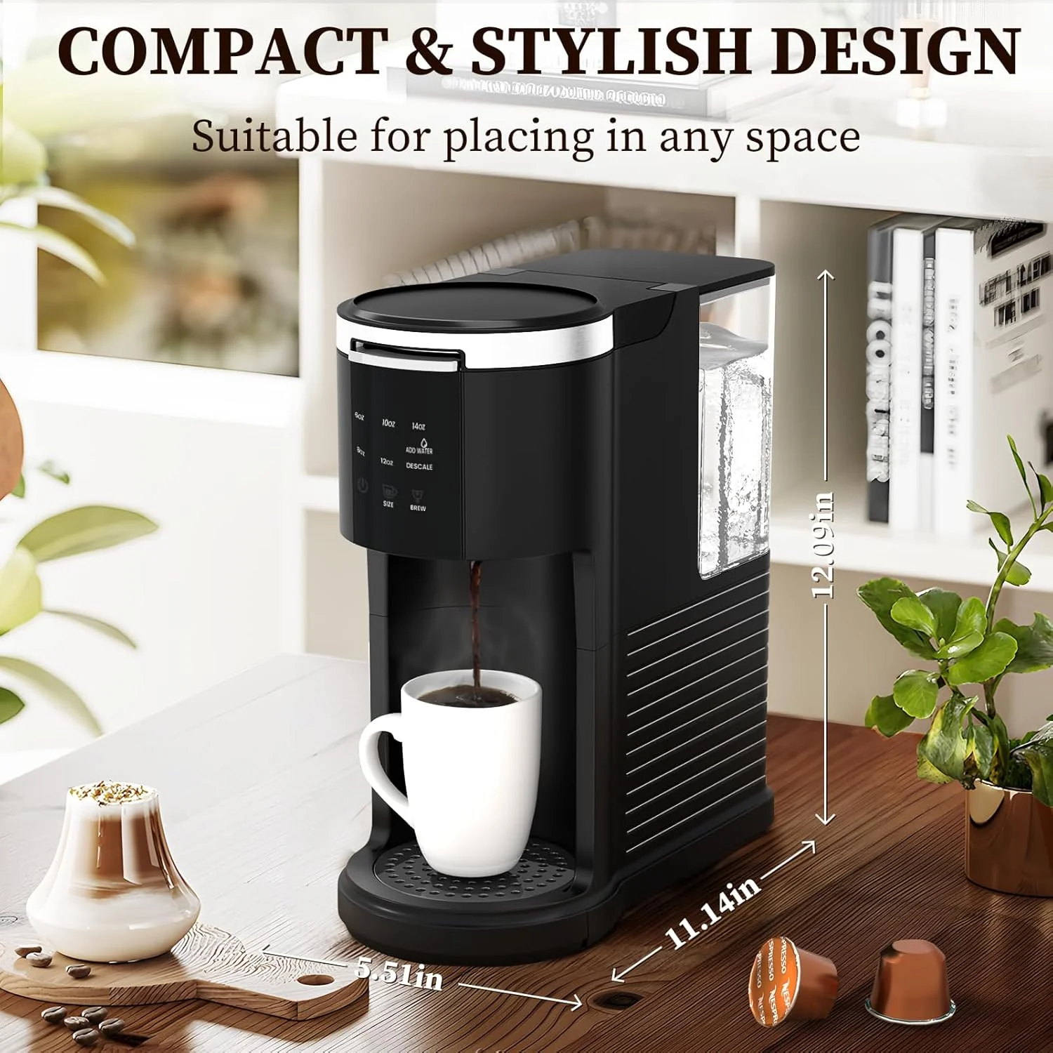 Antarctic Star Coffee Machine, K-Cup & Ground Compatible, 5 Brew Sizes, 40 oz Tank, Self-Cleaning, Black