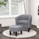 Barrel Club Chair with Ottoman Set Linen Fabric Accent Chair with Footrest