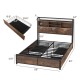 Full/Queen Size Bed Frame with Bookcase Headboard and 4 Storage Drawers
