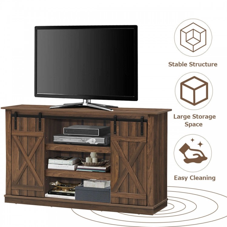 Farmhouse Wood TV Stand for TVs up to 60 Inch with Sliding Barn Doors