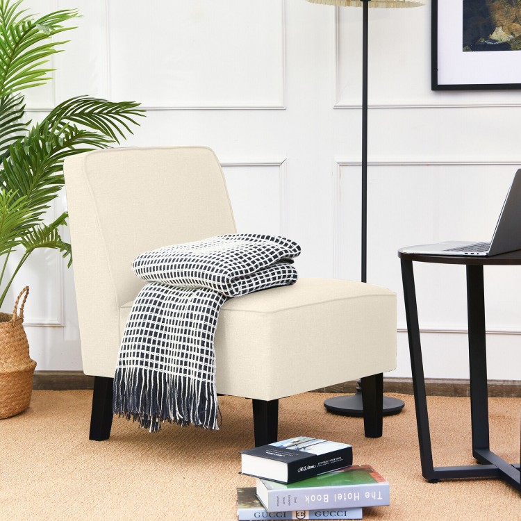 Modern Armless Accent Chair with Rubber Wood Legs