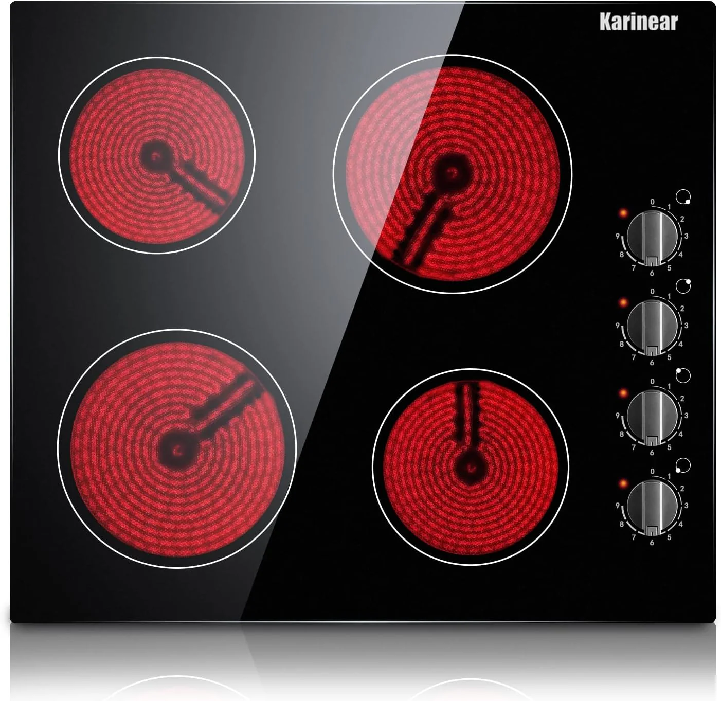 Karinear 30 Inch Electric Cooktop 4 Burners, Knob Control Built-in Ceramic Cooktop, 30