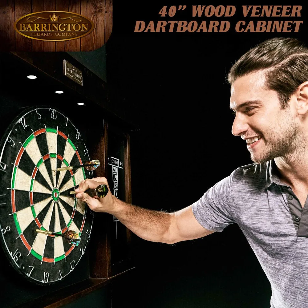 Barrington 40′′ Dartboard Cabinet with LED Lights, Self-Healing Board, Steel Tip Darts, Cricket Scoreboards