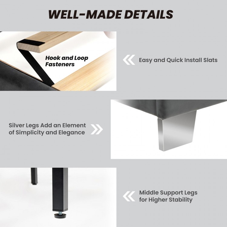 Full/Queen Size Upholstered Bed Frame with Velvet Headboard