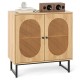 Buffet Cabinet Rattan Storage Cabinet with 2 Doors and Adjustable Shelf