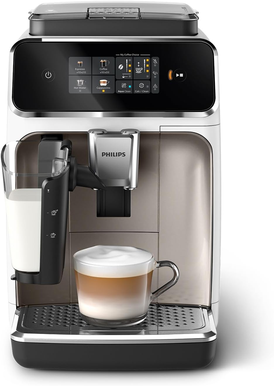 Philips 2300 serie kaffemaskine - 4 drikkevarer, moderne farve touchscreen-skærm, LatteGo-mælkesystem, SilentBrew, 100% keramisk kværn, AquaClean-filter. Mat sort (EP2330/10)