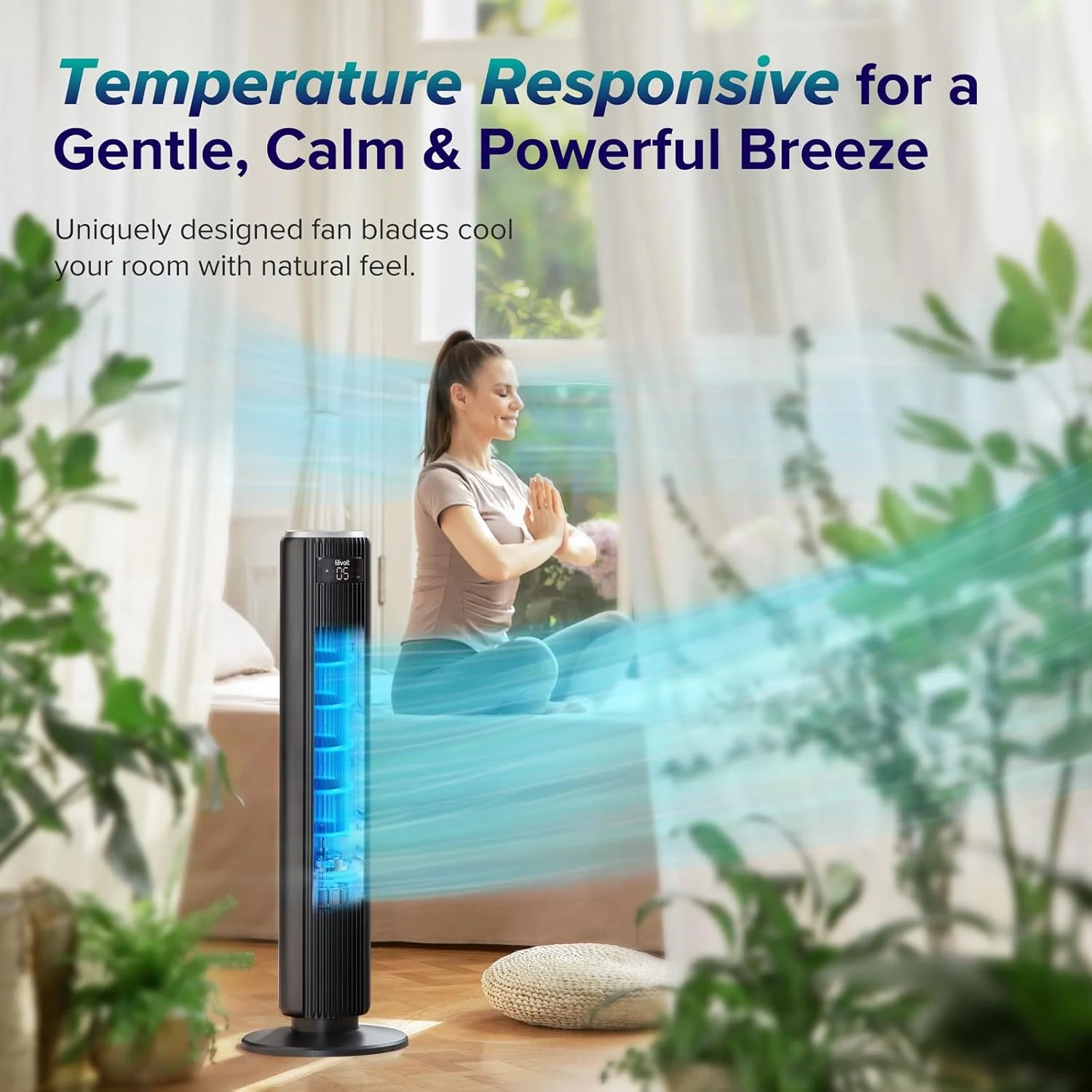 LEVOIT Tower Fan for Bedroom, Standing Fan with 28dB Quiet for Sleep, Remoter, 12H Timer, 25ft/s Velocity, 5 Speeds, 4 Modes, 90° Oscillation for Home, Office, Indoor, Bladeless 36 inch, White