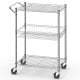 3-Tier Rolling Utility Cart with Handle Bar and Adjustable Shelves