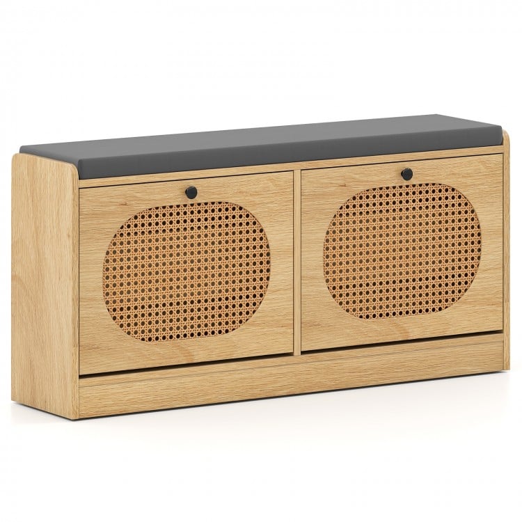 Shoe Storage Bench with Cushion Entryway Rattan Shoe Bench