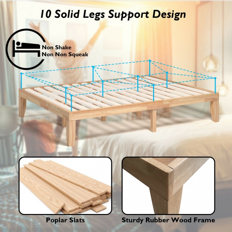 14 Inch Queen Size Rubber Wood Platform Bed Frame with Wood Slat Support