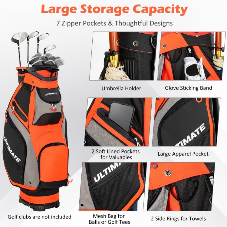 10.5 Inch Golf Cart Bag with 14 Way Dividers and 7 Zippered Pockets