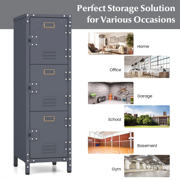 Metal Storage Locker with 3 Lockable Doors and Adjustable Feet