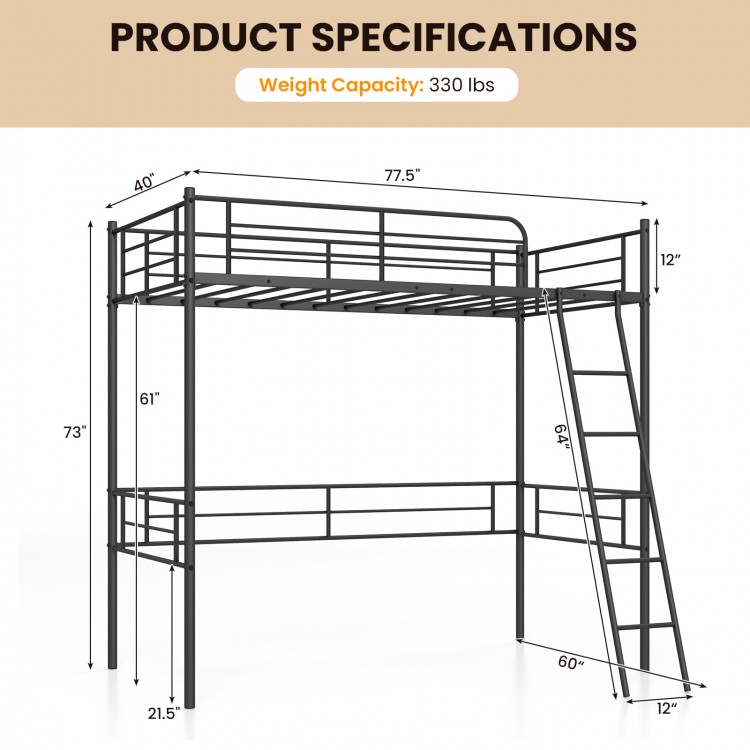Metal Twin Bed Frame Single High Loft Bed
