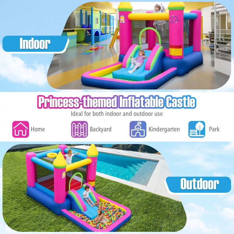 Inflatable Bounce House 4-in-1 Kids Princess-themed Bouncer Blow-up Bouncy Castle