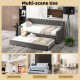 Twin Size Daybed with Trundle Sofa Bed with Curved Armrests and Backrest