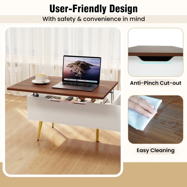 47 Inch Lift Top Coffee Table with 2 Hidden Compartments