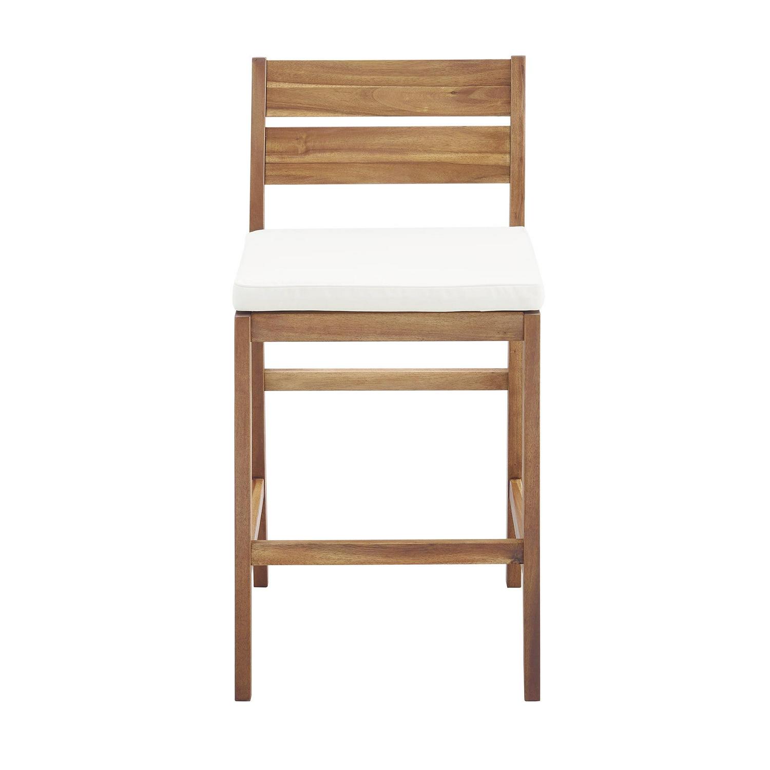 Manor Park Modern Acacia Wood Patio Counter Stools Set of 2, Dark Brown, with Cushions