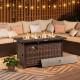 45 Inch Propane Rattan Firepit Table with Glass Stones and Protective Cover