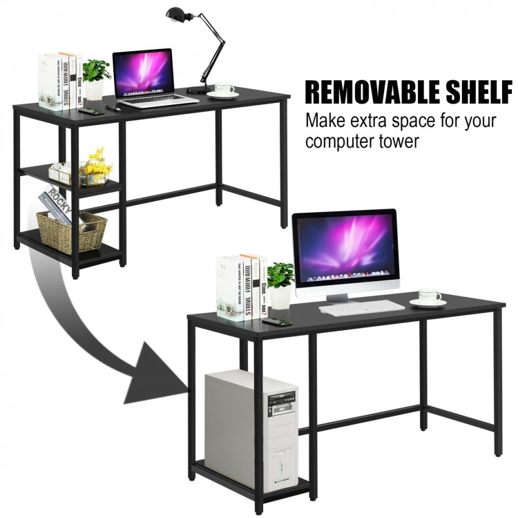 47/55 Inch Computer Desk Office Study Table Workstation Home with Adjustable Shelf Black