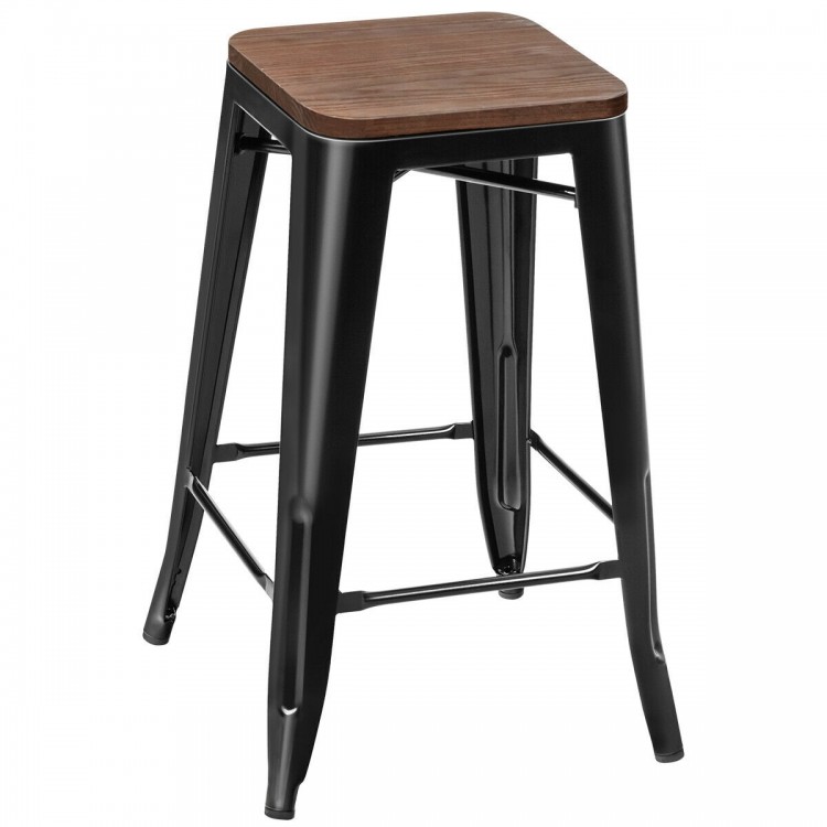 Set of 2 Counter Height Backless Stool with Wooden Seat