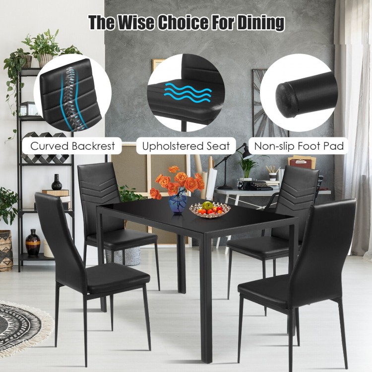 5 Pieces Kitchen Dining Set with Glass Metal Table and 4 Chairs Breakfast Furniture
