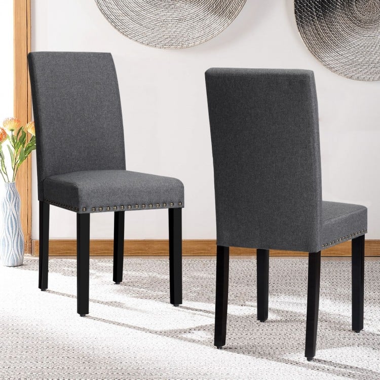 Set of 2 Fabric Upholstered Dining Chairs with Nailhead