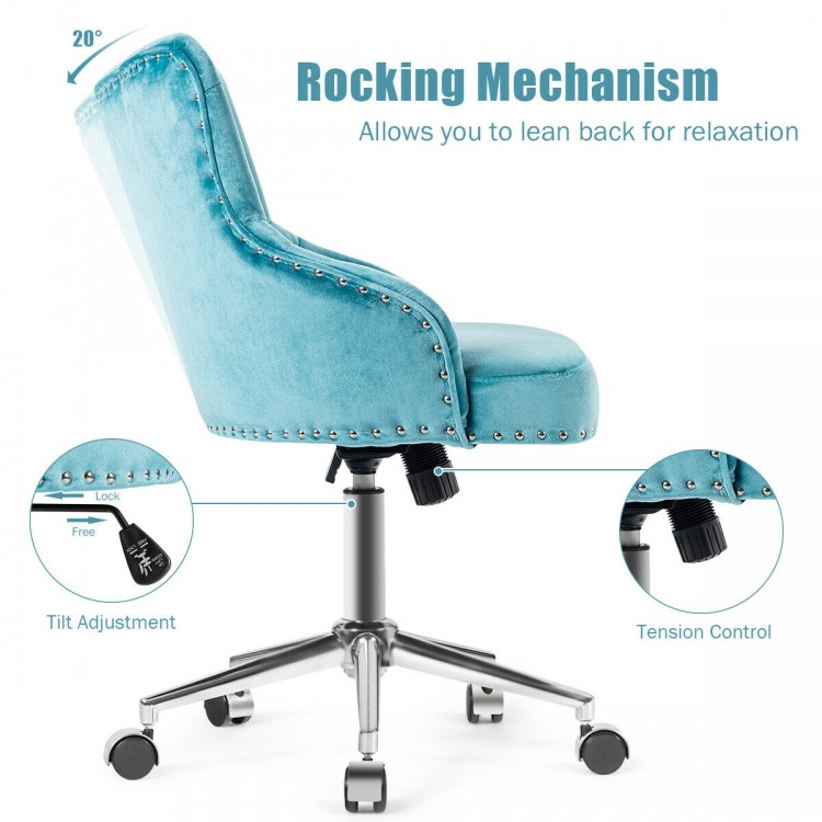 Tufted Upholstered Swivel Computer Desk Chair with Nailed Tri