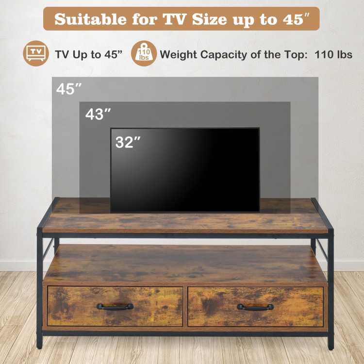 Coffee Table with 2 Drawers and Open Shelf for Living Room