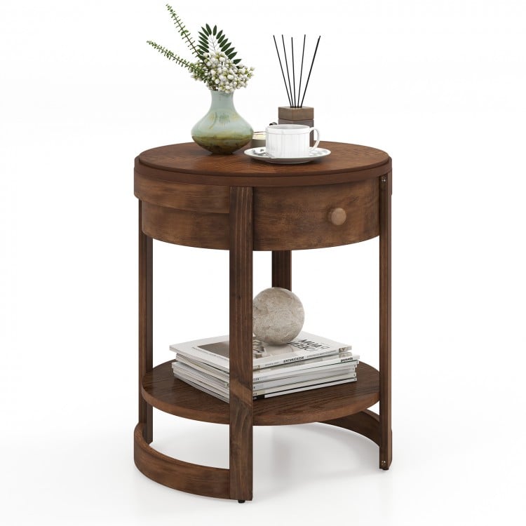 2-Tier Round End Table Mid Century Modern Nightstand