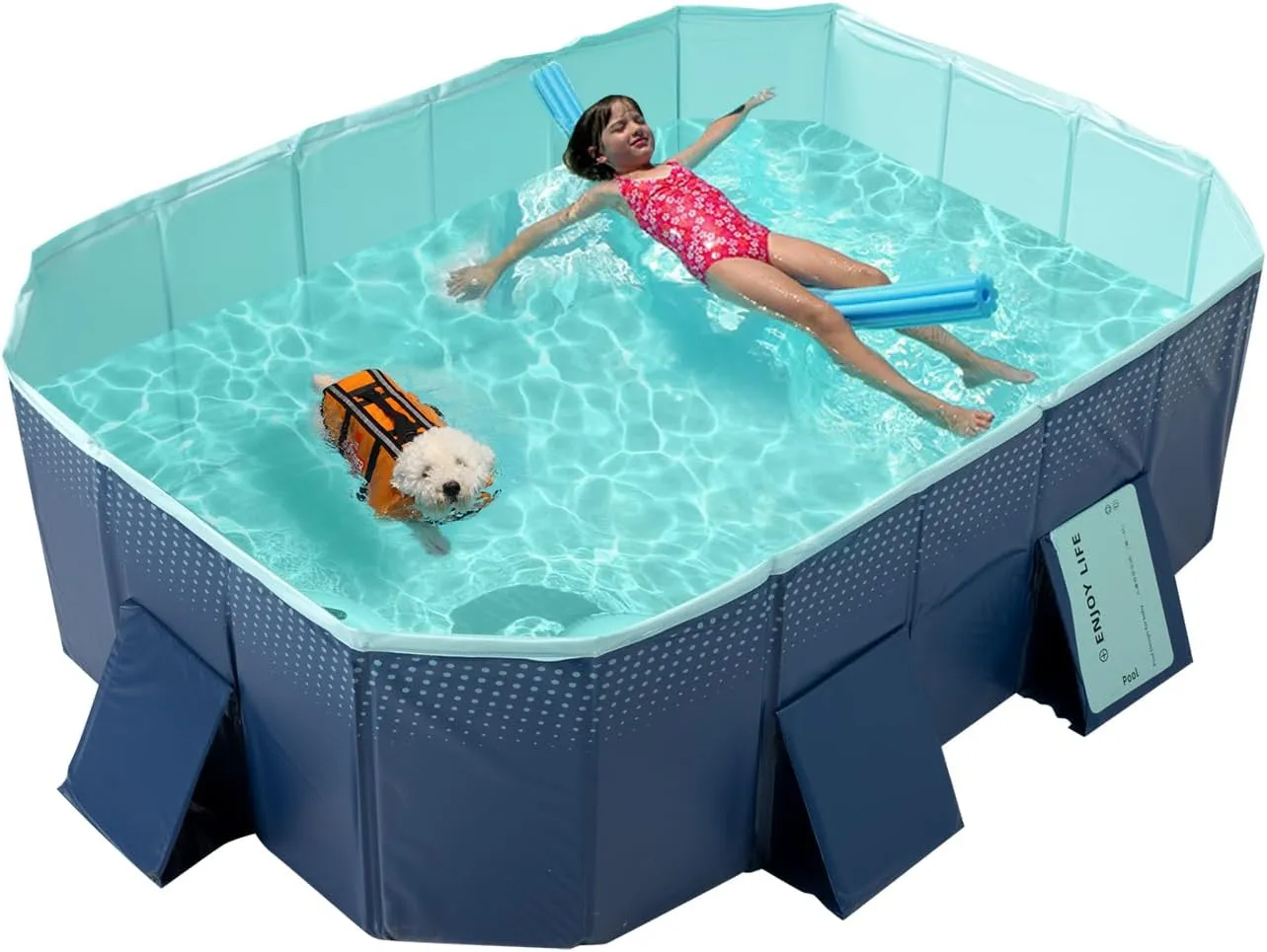 La ForFoir Foldable Swimming Pool, 1039 Gallons, 158′′x76′′x20′′, Rectangular, Blue, MDF & PVC, Outdoor Kids & Adults Pool