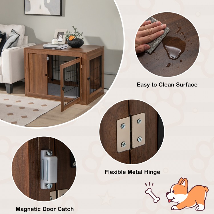 Furniture Dog Crate with Cushion and Double Doors