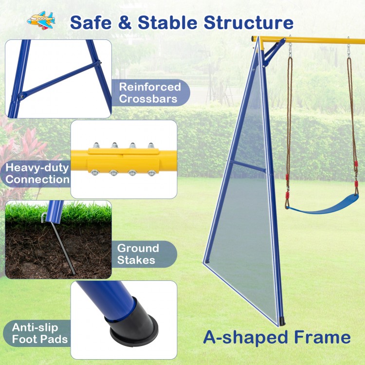 4-in-1 660 lbs Heavy Duty Swing Set for Kids Aged 3-9 Years Old