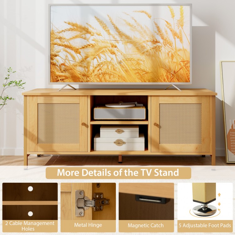 Boho TV Stand for TV up to 55 Inches with Faux Rattan Door
