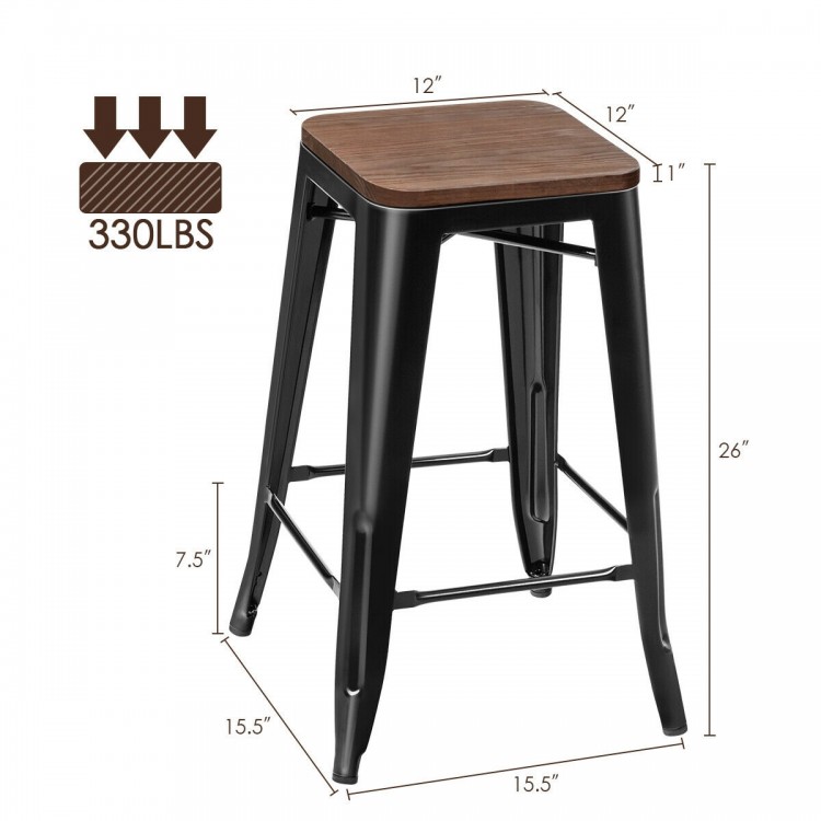 Set of 2 Counter Height Backless Stool with Wooden Seat