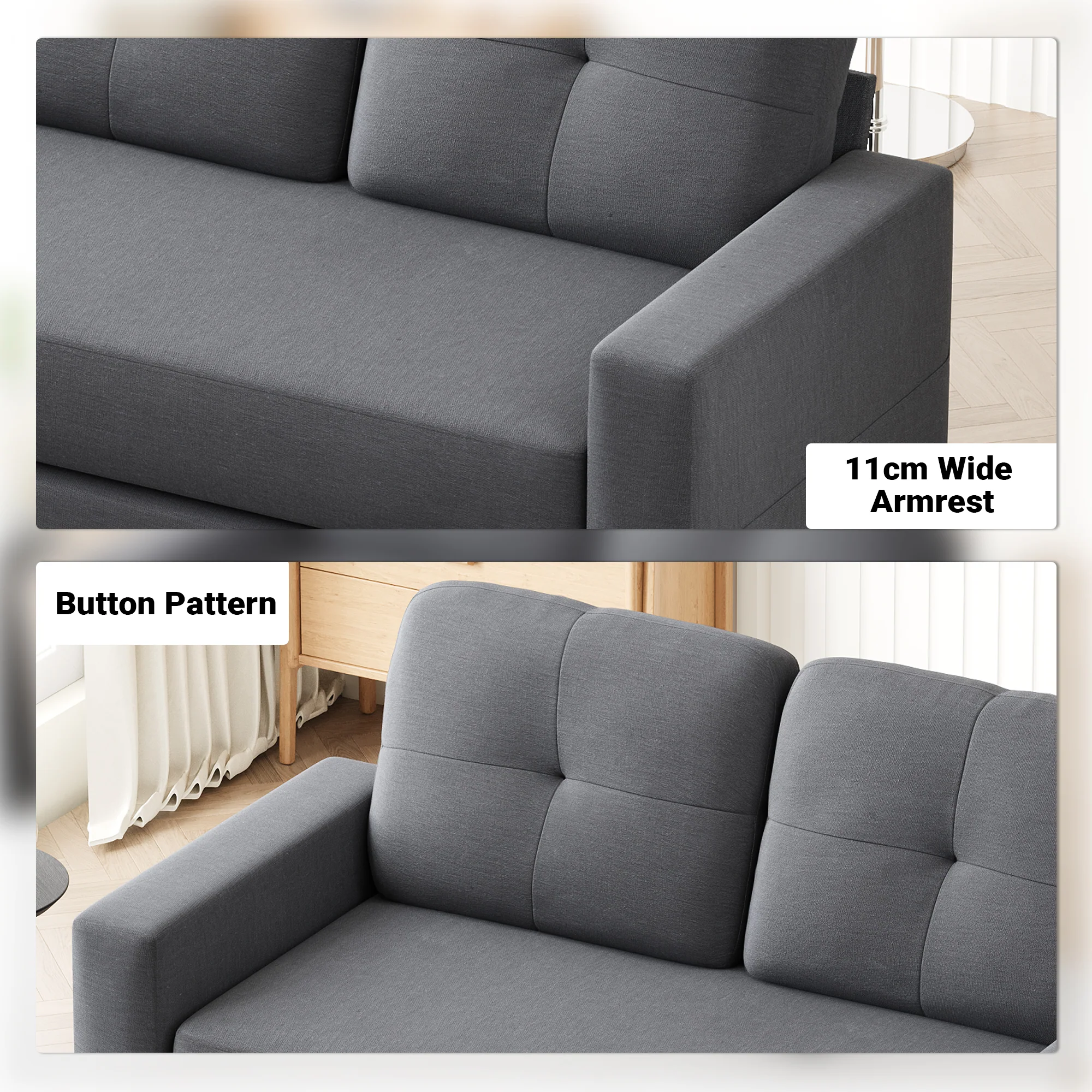 2-Seater Sofa 132cm Loveseat Sofa Dark Grey