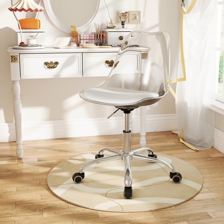 Armless Rolling Office Chair with Swivel Seat and PU Leather Cushion