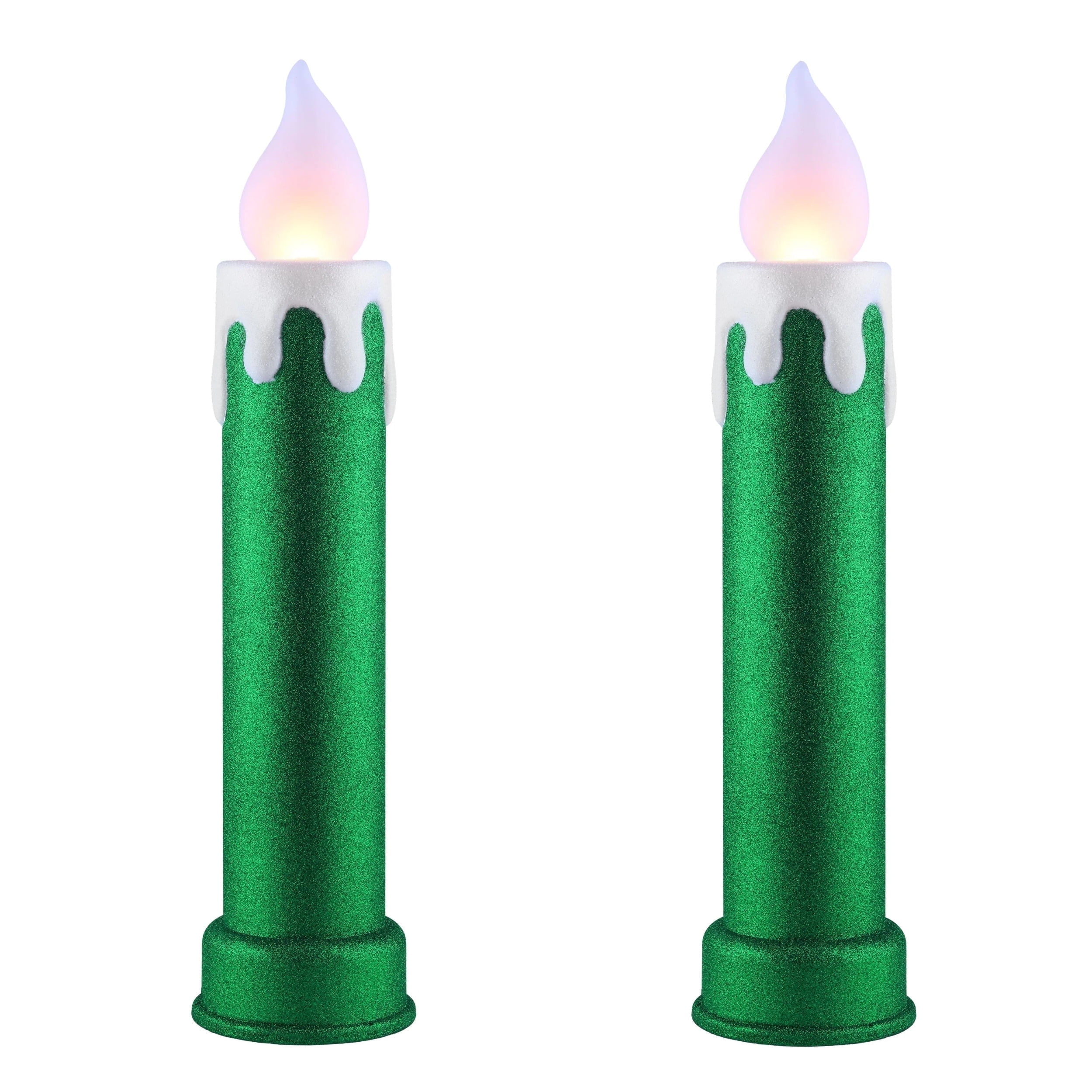 Mr. Christmas 24′′ Green Blow Mold Candles Set with LED Flickering Flame, Indoor/Outdoor Holiday Decor, Battery-Operated, 2-Pack