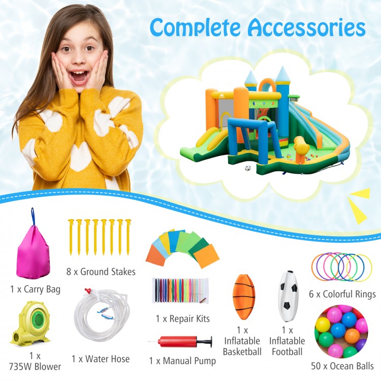 Inflatable Water Slide with Dual Slides and Splash Pool Bounce House with 735W Blower