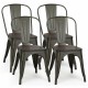 Set of 4 Tolix Style Metal Dining Wood Seat