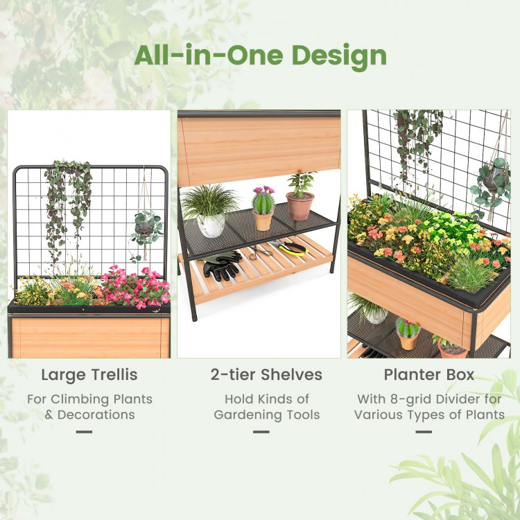 Raised Garden Bed with Trellis 2-tier Storage Shelves