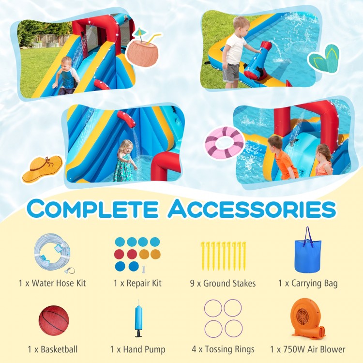 Inflatable Double Water Slide Park 9-in-1 Giant Bounce House 750W Blower Included