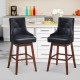 2 Pieces 29 Inch Pub Height Swivel Upholstered Bar Stools with Wood Legs