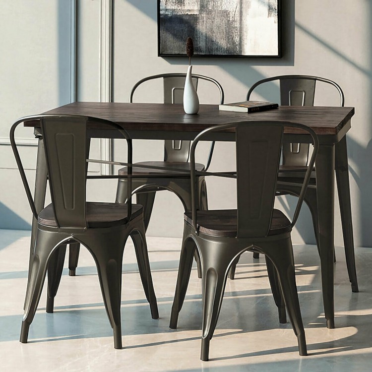 Set of 4 Tolix Style Metal Dining Wood Seat