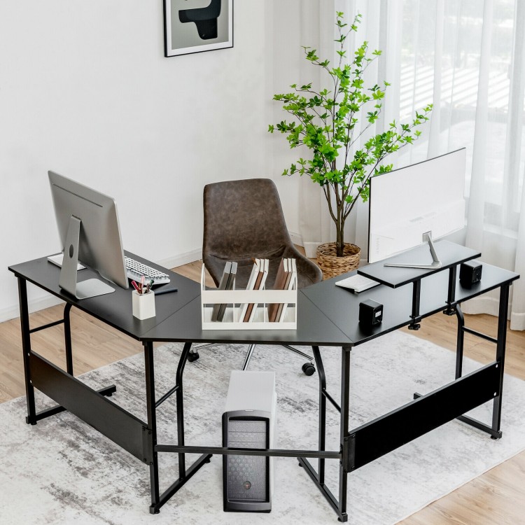 88.5 Inch L Shaped Reversible Computer Desk Table with Monitor Stand