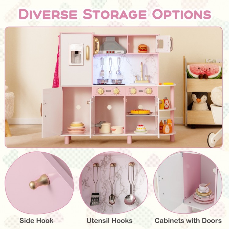 Wooden Kitchen Playset with Ice Maker and Sounds for Ages 3+