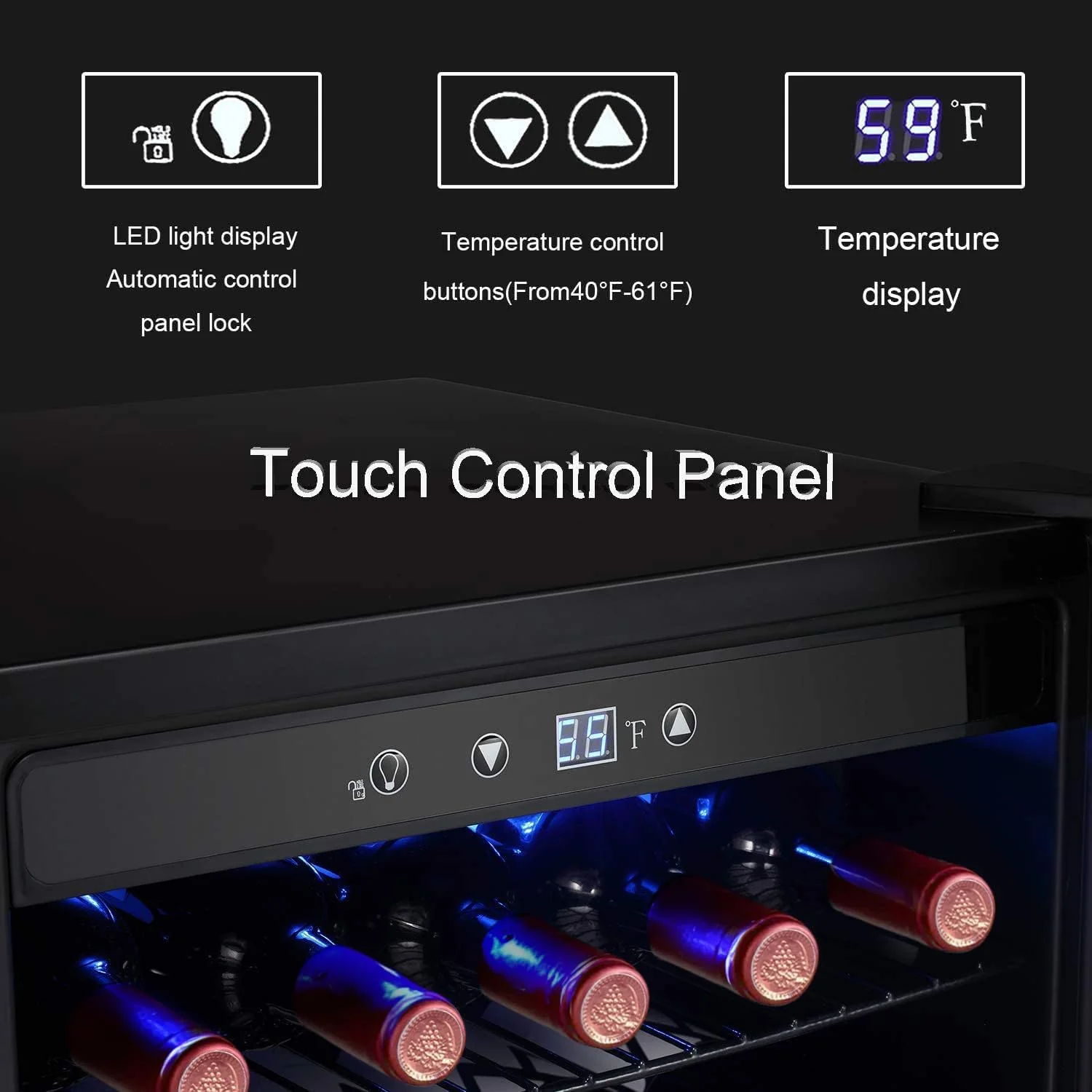 Antarctic Star Wine Cooler, 36 Bottle, Stainless Steel, Double Glass Door, Touch Screen, 4.4 Cu.Ft, Freestanding