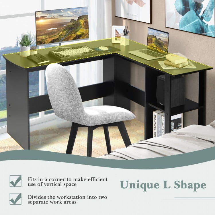 L Shaped Computer Desk Corner Writing Workstation with Storage Shelves